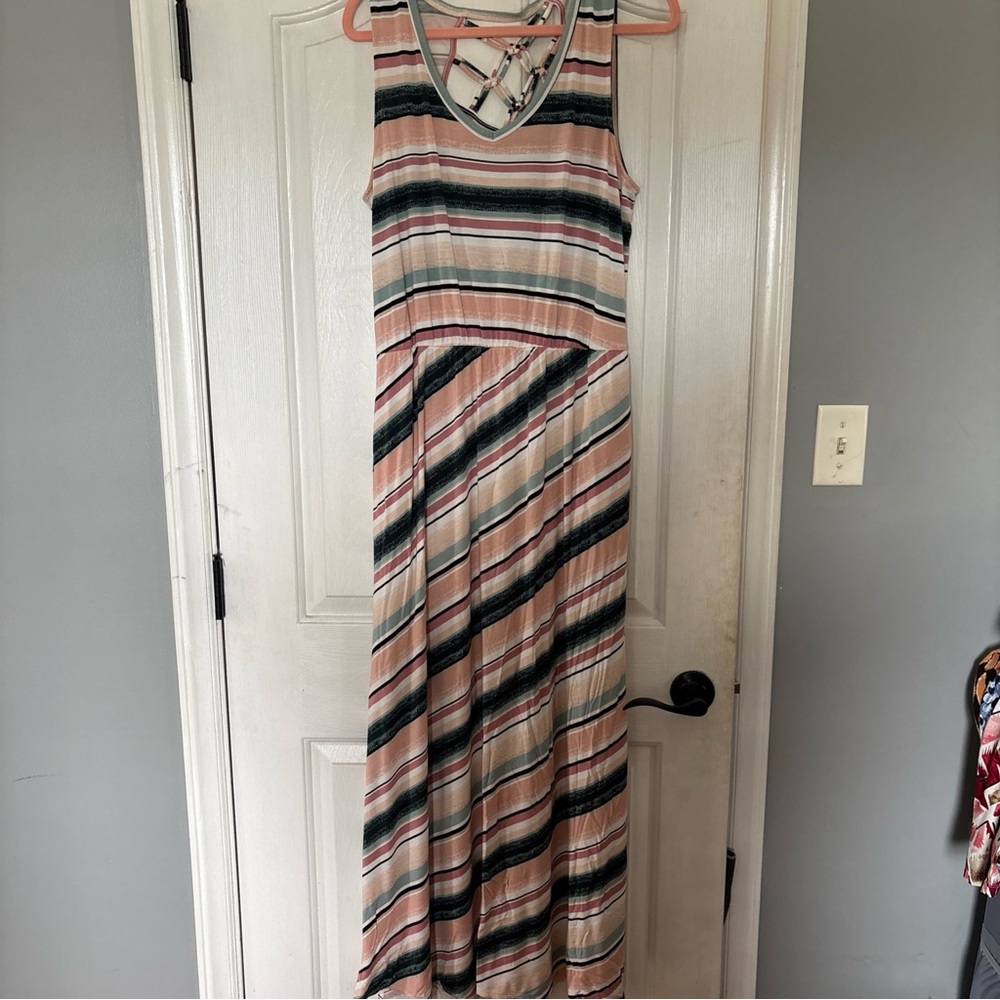 Maurices Pink and Green Striped Maxi Dress